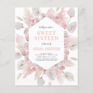 Budget Boho 16 . Geburtstag Moderne Blush Einladun Flyer