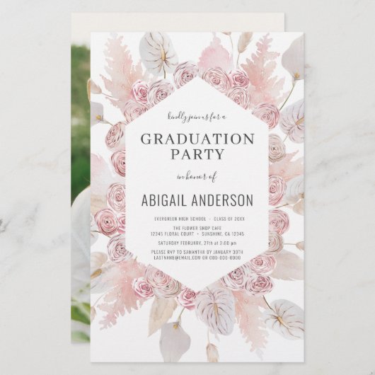 Budget Boho 2023 Grad Party Foto Einladung (Vorne/Hinten)