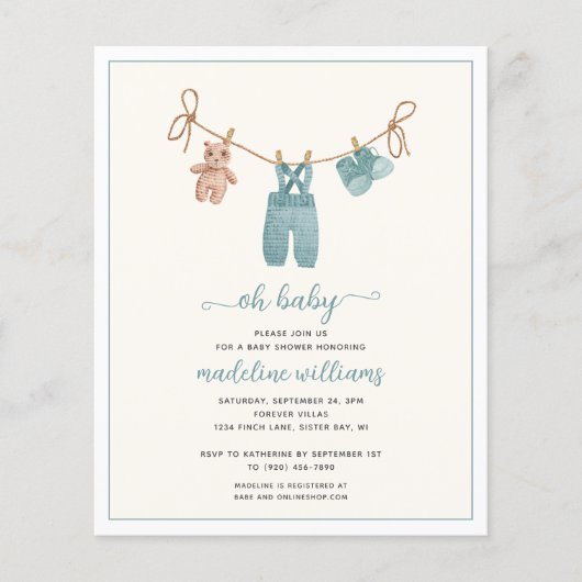 BUDGET BOHO Aquarellkleidung Baby Dusche (Vorderseite)