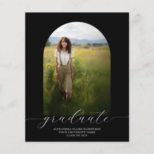 Budget Boho Arch Abschluss Einladung Black (Vorderseite)