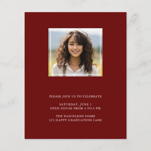 Budget Boho Arch Abschluss Einladung Rot (Rückseite)