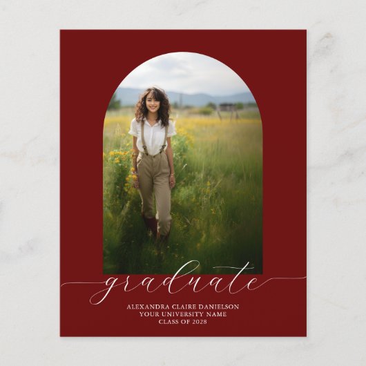 Budget Boho Arch Abschluss Einladung Rot (Vorderseite)