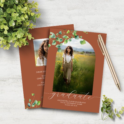 Budget Boho Arch Ivy Terracotta Brown Grad Einladu