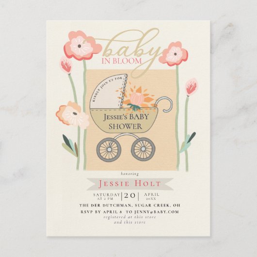 Budget Boho Baby Buggy Dusche Postkarte (Vorderseite)