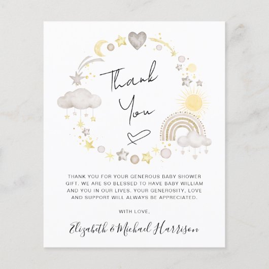 Budget Boho Baby Dusche Danke Karte (Vorderseite)