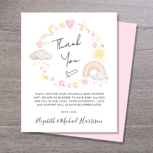 Budget Boho Baby Girl Dusche Danke Karte