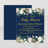 Budget Boho Baby Shower Einladung Navy Gold Green (Vorne/Hinten)