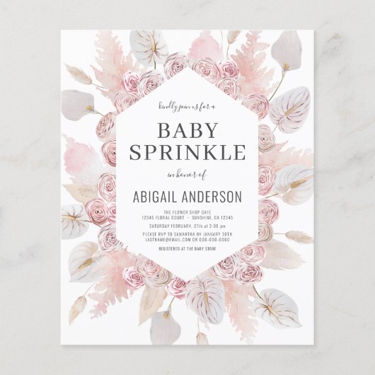 Budget Boho Baby Sprinkle Blush Pink Einladung (Vorderseite)