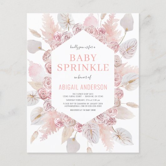 Budget Boho Baby Sprinkle Blush Pink Einladung Flyer (Vorne)