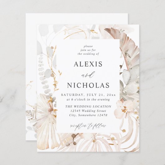 Budget Boho Beach Tropical Beige Floral Wedding (Vorne/Hinten)