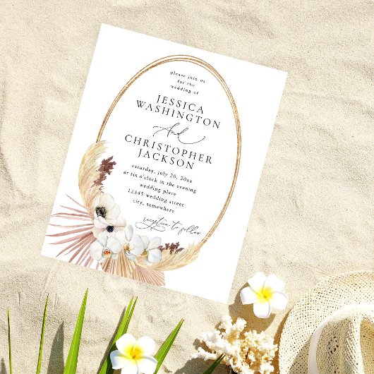 Budget Boho Beach White Floral Wedding Flyer