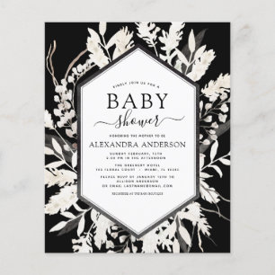 Budget Boho Beige Black Botanical Baby Dusche Flyer