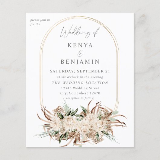 Budget Boho Beige Floral Wedding 3 Flyer (Vorne)