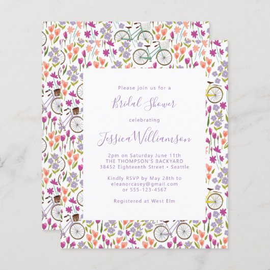 Budget Boho Bicycle Floral Script Brautparty (Vorne/Hinten)