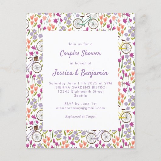 Budget Boho Bicycle Floral Script Couples Dusche (Vorderseite)