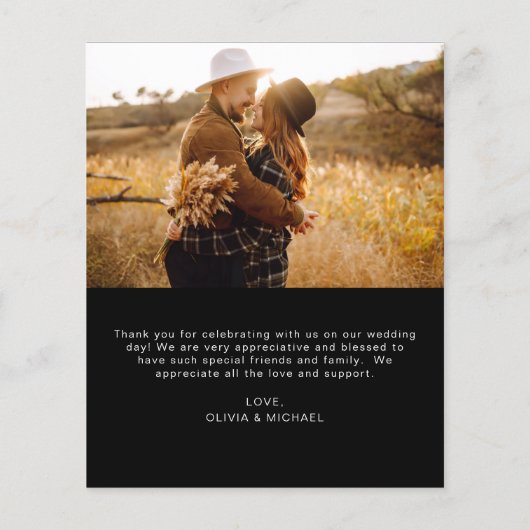 Budget Boho Black Wedding Vielen Dank Karten (Rückseite)