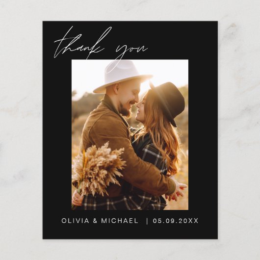 Budget Boho Black Wedding Vielen Dank Karten (Vorderseite)