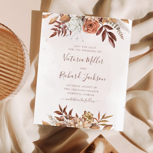 Budget Boho Blume Hochzeit im Herbst Save the Date