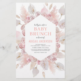 Budget Boho Blush Pink Baby Brunch Einladung Flyer