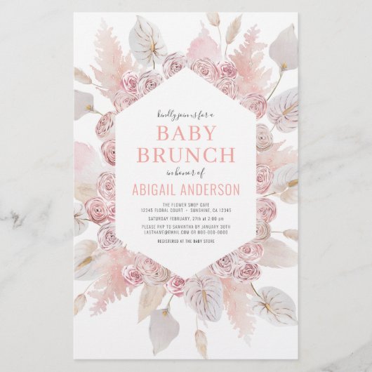 Budget Boho Blush Pink Baby Brunch Einladung Flyer (Vorne)