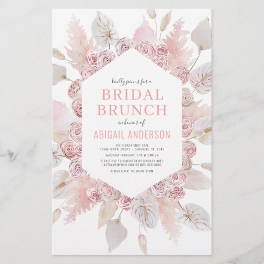 Budget Boho Blush Pink Bridal Brunch Einladung Fl. Flyer (Vorne)