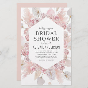 Budget Boho Blush Pink Bridal Dusche Einladung