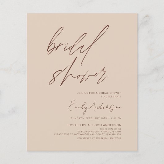 Budget Boho Brautparty Script Minimalistisch (Vorderseite)