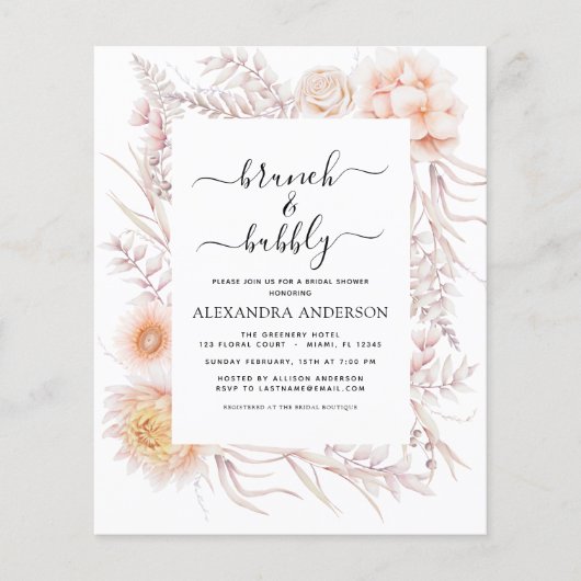 Budget Boho Brunch & Bubbly Brautparty Flyer (Vorne)