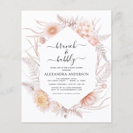 Budget Boho Brunch & Bubbly Brautparty Flyer (Vorne)