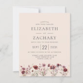 Budget Boho Burgundy Bloral Blush Einladung (Vorderseite)