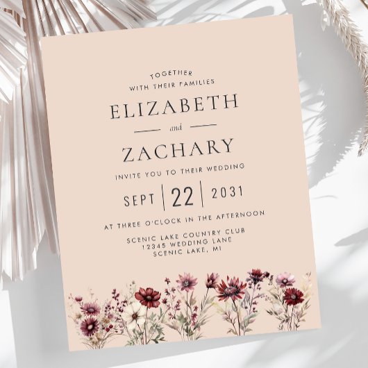 Budget Boho Burgundy Bloral Blush Einladung