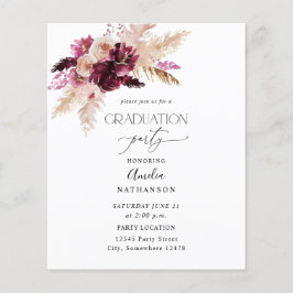 Budget Boho Burgundy & Pink Floral Graduation Part Flyer