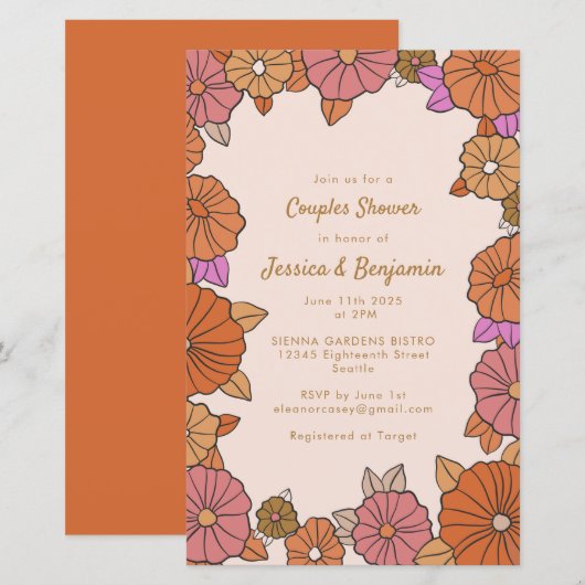 Budget Boho Burnt Orange Blumenpaare Dusche (Vorne/Hinten)