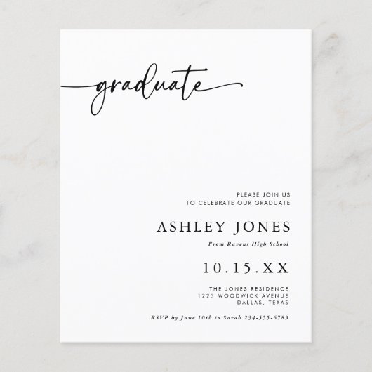 Budget Boho Calligraphy Foto Abschluss Einladung Flyer (Vorne)