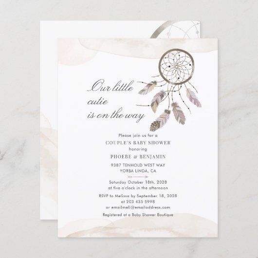 Budget Boho Chic Couples Kinderdusche Einladung (Vorne/Hinten)