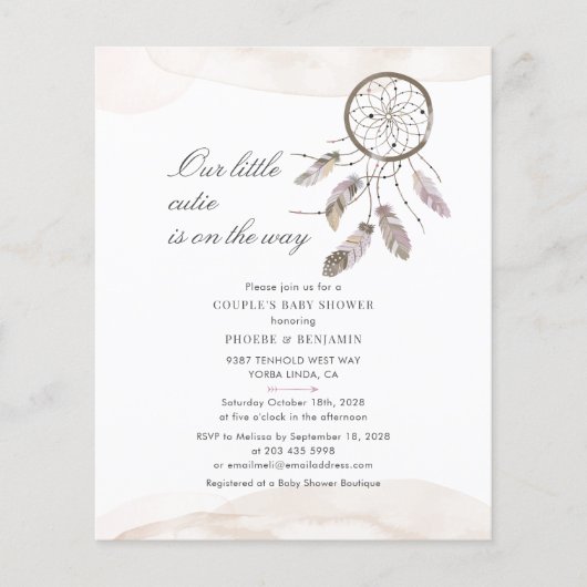 Budget Boho Chic Couples Kinderdusche Einladung (Vorderseite)