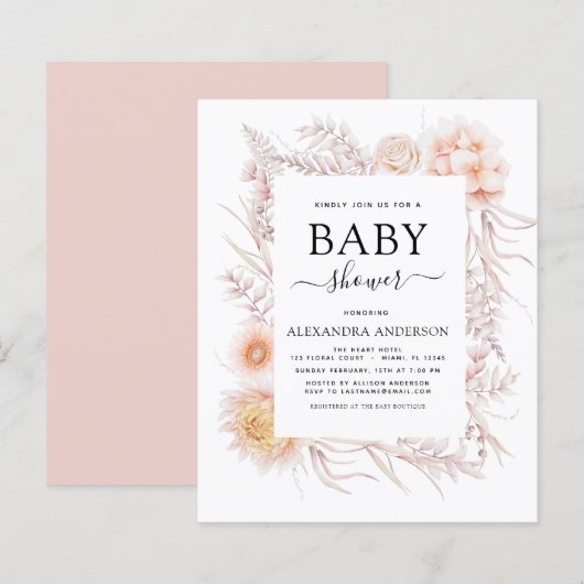 Budget Boho Chic Dusty Pink Wüste Baby Dusche (Vorne/Hinten)