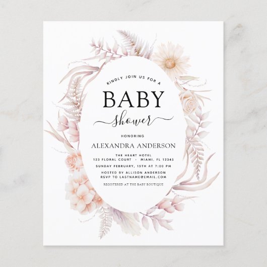 Budget Boho Chic Dusty Pink Wüste Baby Dusche Flyer (Vorne)
