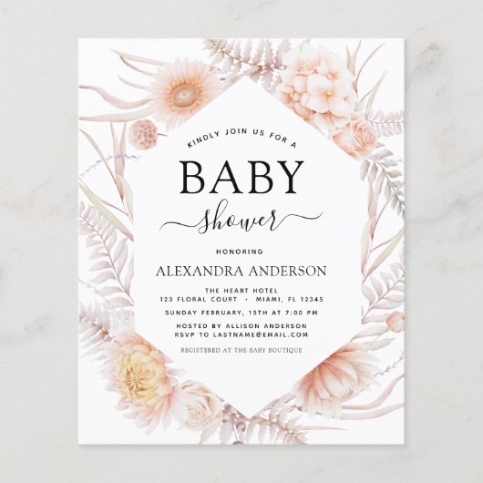 Budget Boho Chic Dusty Pink Wüste Baby Dusche Flyer (Vorne)