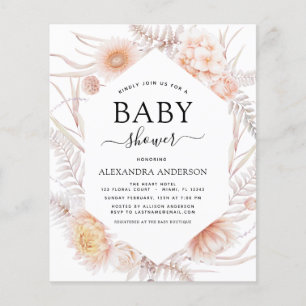 Budget Boho Chic Dusty Pink Wüste Baby Dusche Flyer