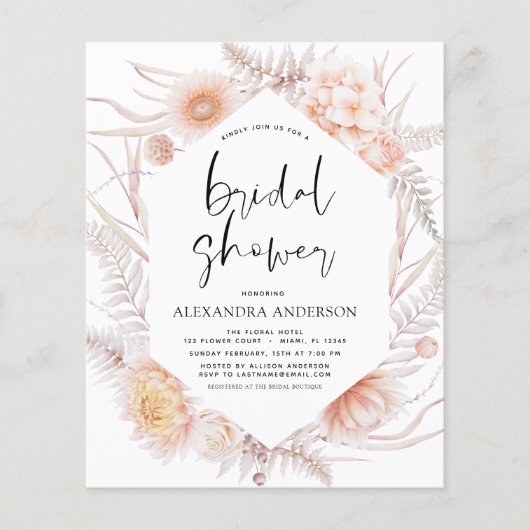 Budget Boho Chic Dusty Pink Wüste Brautparty Flyer (Vorne)