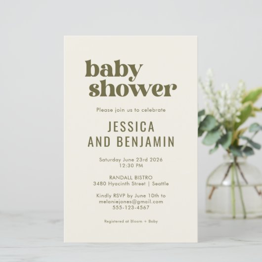 Budget Boho Chic Olive Green Baby Dusche (Stehend Vorderseite)