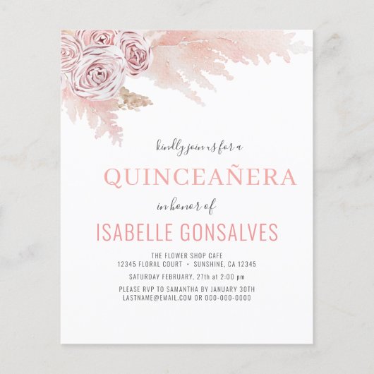 Budget Boho Chic QUINCEAÑERA Party Einladung Flyer (Vorne)