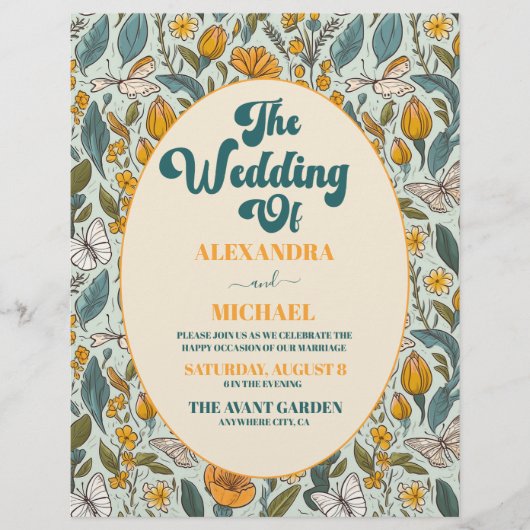 Budget Boho Chic Retro farbenfrohe Blumenhochzeit Flyer (Vorne)