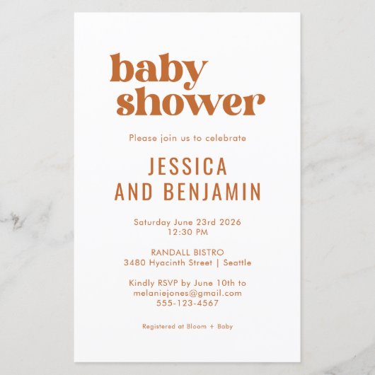 Budget Boho Chic Terracotta Kinderdusche Einladung (Vorderseite)