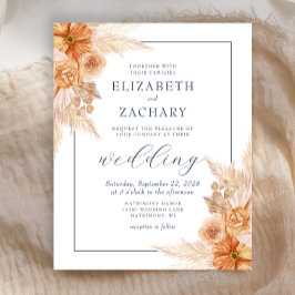 Budget Boho Dried Floral Navy Blue Wedite Einladun