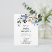 Budget Boho Dusty Blue Beige Blume Babydusche Einladungspostkarte (Stehend Vorderseite)