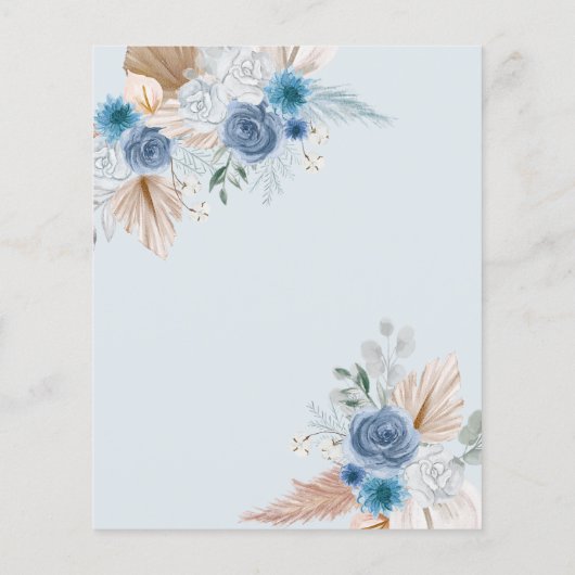 Budget Boho Dusty Blue Pampas Baby Dusche Einladun (Rückseite)