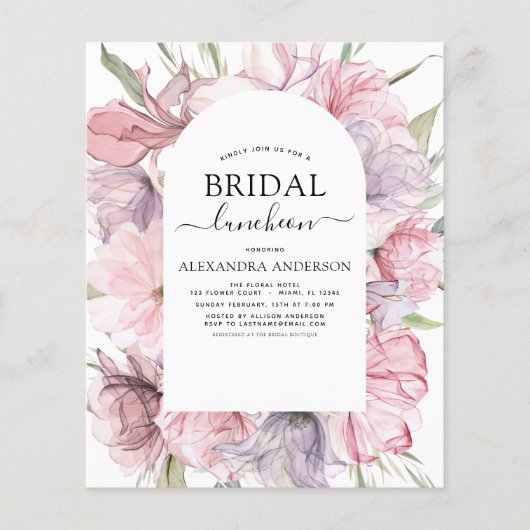 Budget Boho Dusty Lila Brautparty Luncheon Flyer (Vorne)