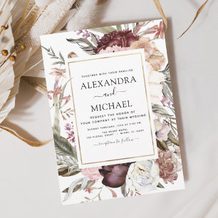 Budget Boho Dusty Pink Burgundy Einladung Hochzeit